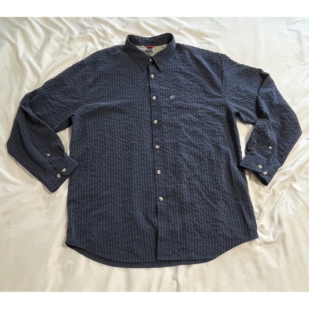 The North Face Mens XL Navy Blue Textured Stripe Long Sleeve Button Down Shirt